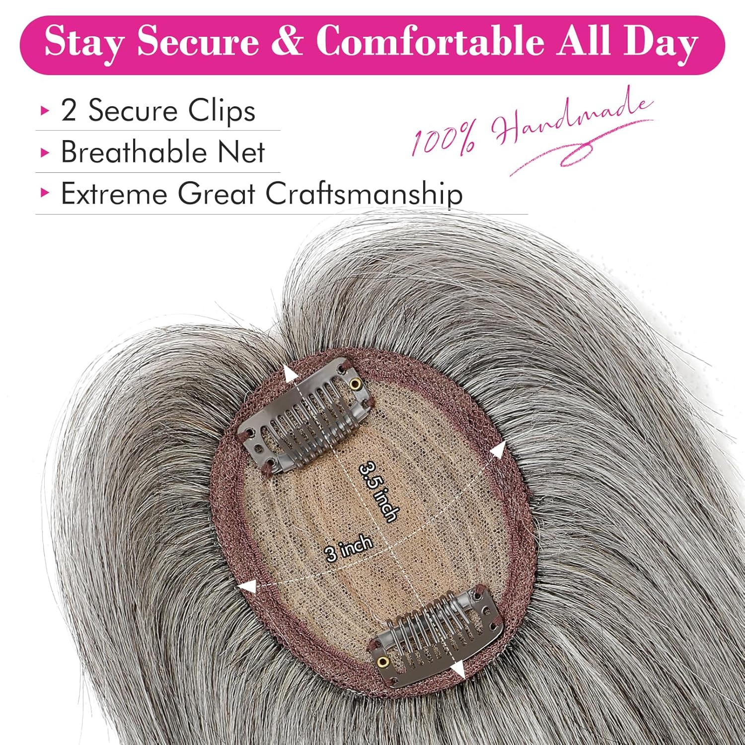 REECHO Real Human Hair Toppers for Women, 10 inch with Bangs, for Thinning Hair, Grey